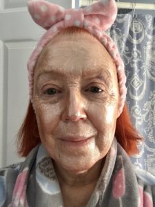 me wearing 7th Heaven Rose Gold Peel Off mask
